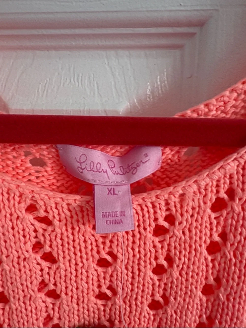 NWT Lilly Pulitzer Coral Peachy Pink Openwork Knit Mac Sweater Tank Top Size XL - Picture 2 of 7